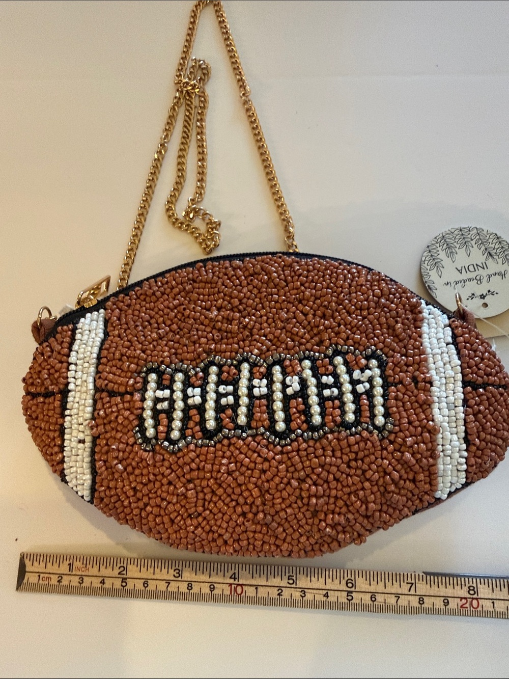 * NWT Viral Hand Beaded Football Crossbody Bag - Brown - Picture 1 of 4